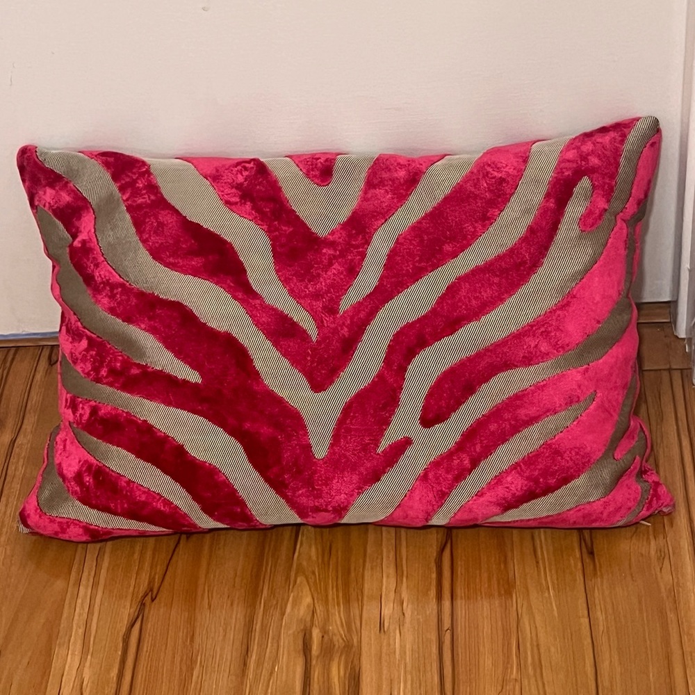exotic lumbar pillow down filled hot pink and silver velvet
